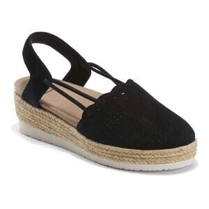 Earth Shoes Buran Azalea Womens 9 M Black Suede Comfort Espadrille Wedge Sandals